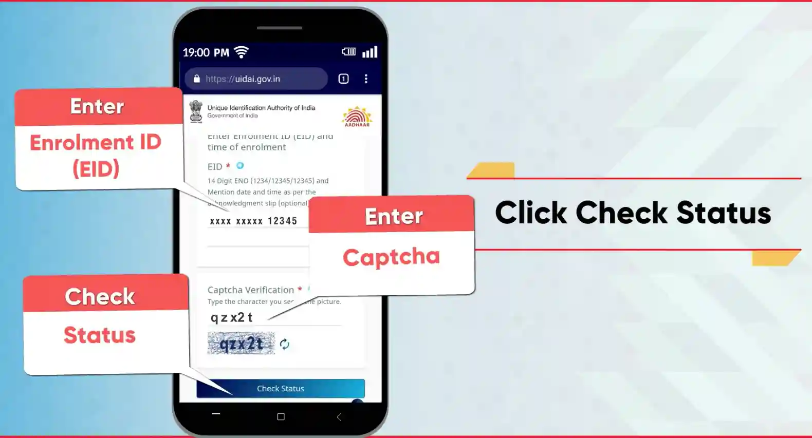 UIDAI Check Aadhaar Status Page